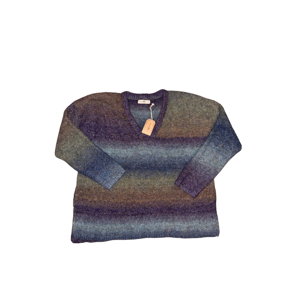 Natural Life XL Ombre Space Dye Wool Blend V-Neck Sweater Purple Blue Boho